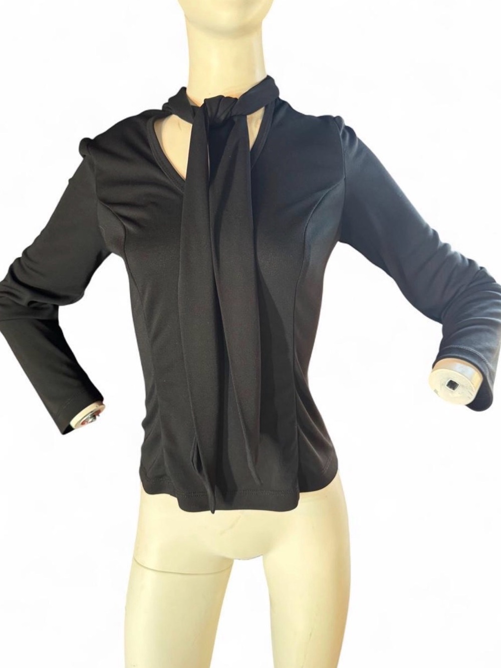 Vintage BCBG MAX AZRIA Black Tie-Neck Long Sleeve Blouse